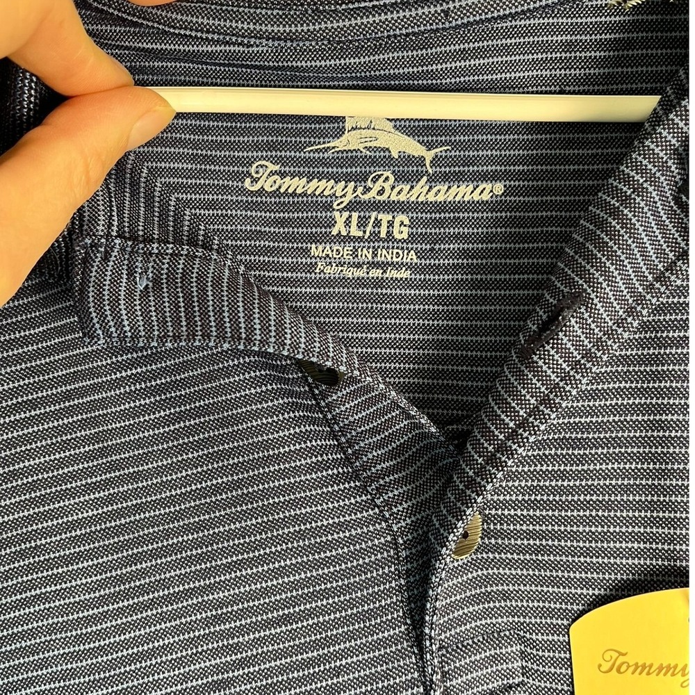 Tommy Bahama Polo Shirt Mens XL Blue New Striped Short Sleeve Marlin Logo - Picture 2 of 6